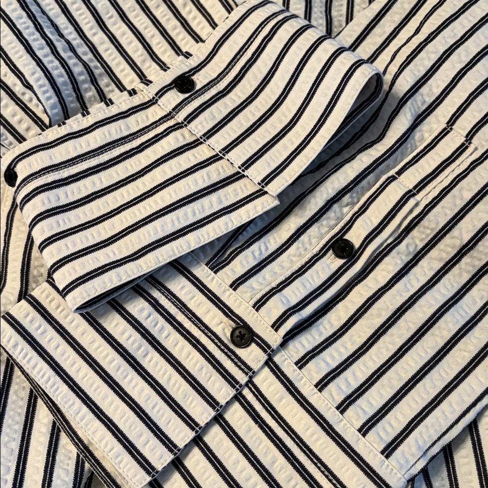 Madewell women’s Tucked Mini Shirtdress seersucker  Grey Stripe Size 12 NWT - Picture 9 of 10
